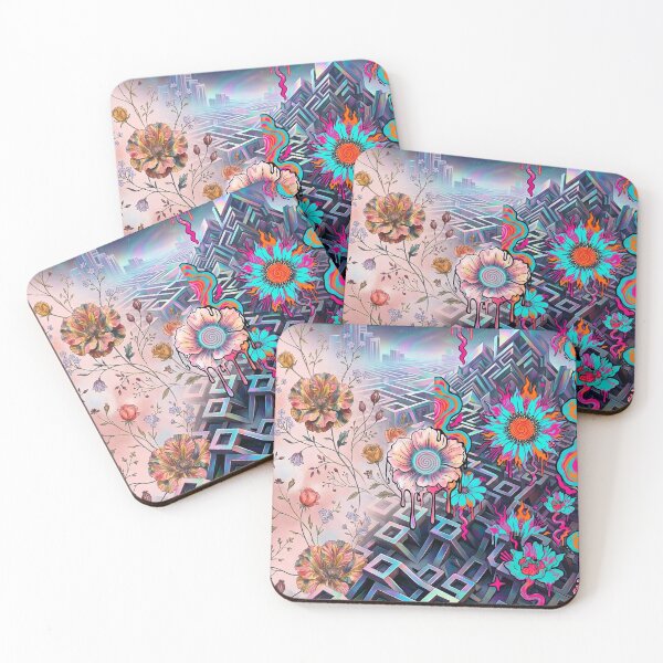 Item preview, Surreal Psychedelic Neon Flower Cyber Maze designed and sold by WitchyBotanicaArt.