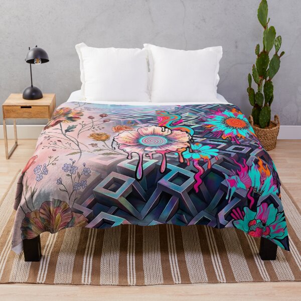 Item preview, Surreal Psychedelic Neon Flower Cyber Maze designed and sold by WitchyBotanicaArt.