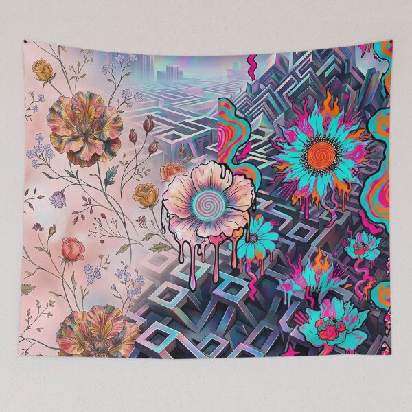Item preview, Surreal Psychedelic Neon Flower Cyber Maze designed and sold by WitchyBotanicaArt.