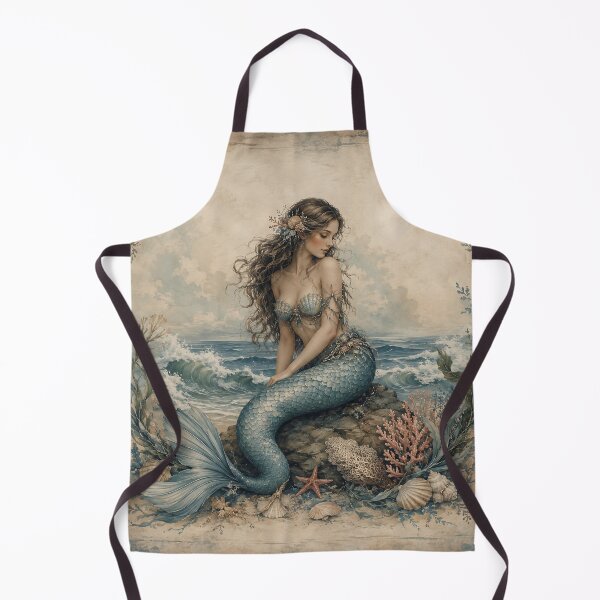 Item preview, Vintage Coastal Mermaid with Seashells and Coral designed and sold by ArtDesignRemix.