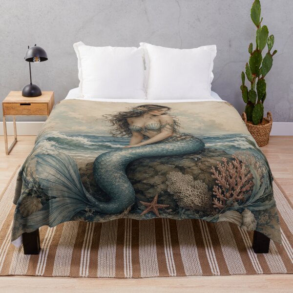 Item preview, Vintage Coastal Mermaid with Seashells and Coral designed and sold by ArtDesignRemix.
