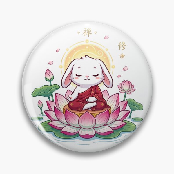 Item preview, Chibi White Rabbit Meditating on Lotus Flower Chibi Zen Art Design designed and sold by uegi.
