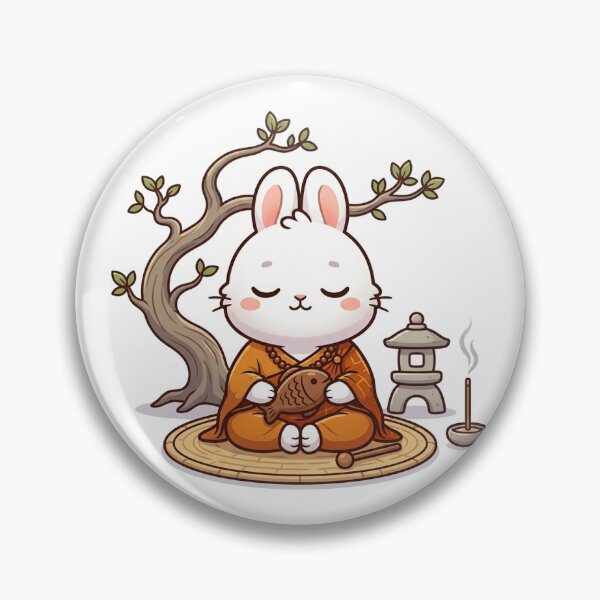 Item preview, Cute Chibi White Rabbit Monk Chanting Wooden Fish Kawaii Zen Meditation designed and sold by uegi.