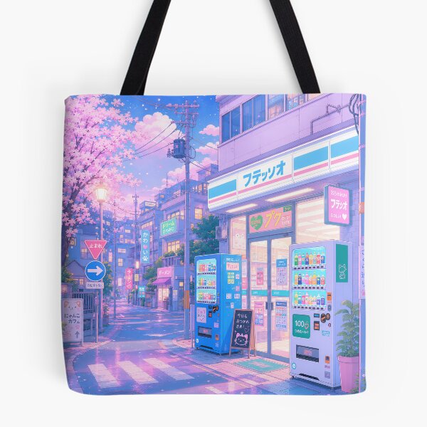 Item preview, dreamy pastel japanese street ~ kawaii anime cityscape ~ sakura night designed and sold by Mypixieart.