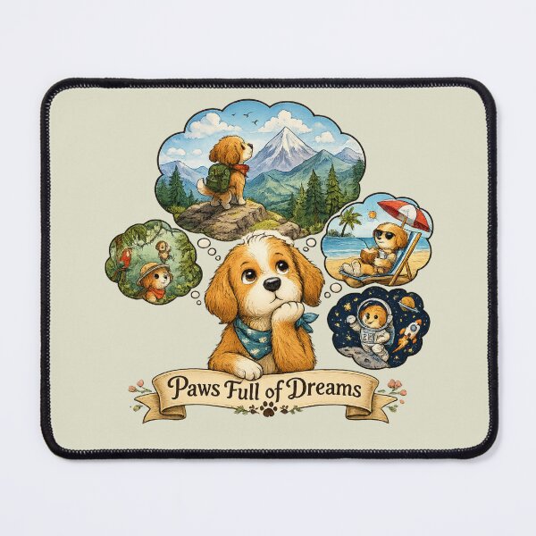 Item preview, Paws Full of Dreams – Cute Adventure Puppy Hiking Beach Space Dog Lover Cartoon T-Shirt designed and sold by HOUSE OF TIST.
