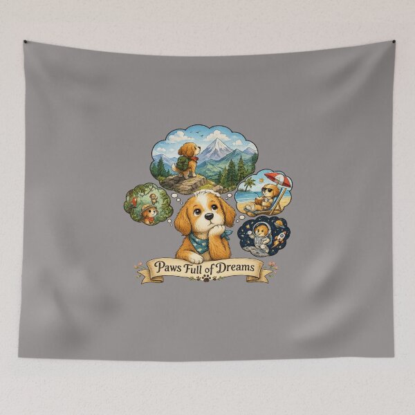 Item preview, Paws Full of Dreams – Cute Adventure Puppy Hiking Beach Space Dog Lover Cartoon T-Shirt designed and sold by HOUSE OF TIST.
