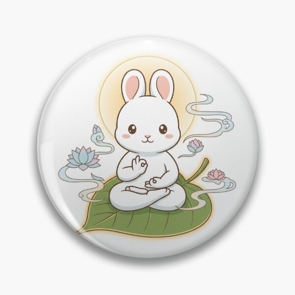 Item preview, Cute White Rabbit Chibi Illustration Bodhi Leaf Meditation Oriental Design designed and sold by uegi.