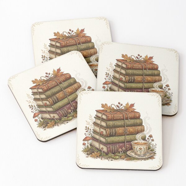 Item preview, Cozy Autumn Book Stack Tea Mushrooms designed and sold by AEVORI.