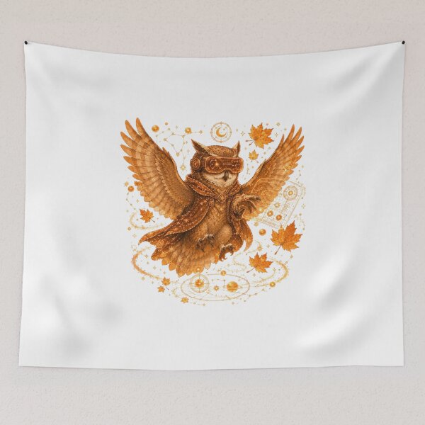 Item preview, Steampunk Aviator Owl Flying In Autumn Leaves Cyber Fall designed and sold by AQUILAKREO.