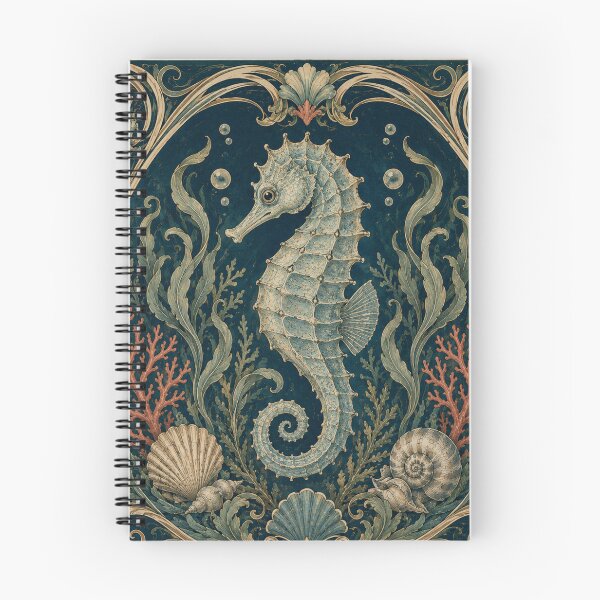 Item preview, Art Nouveau Seahorse with Coral and Seashells designed and sold by ArtDesignRemix.