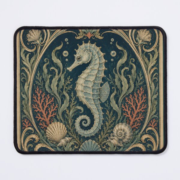 Item preview, Art Nouveau Seahorse with Coral and Seashells designed and sold by ArtDesignRemix.