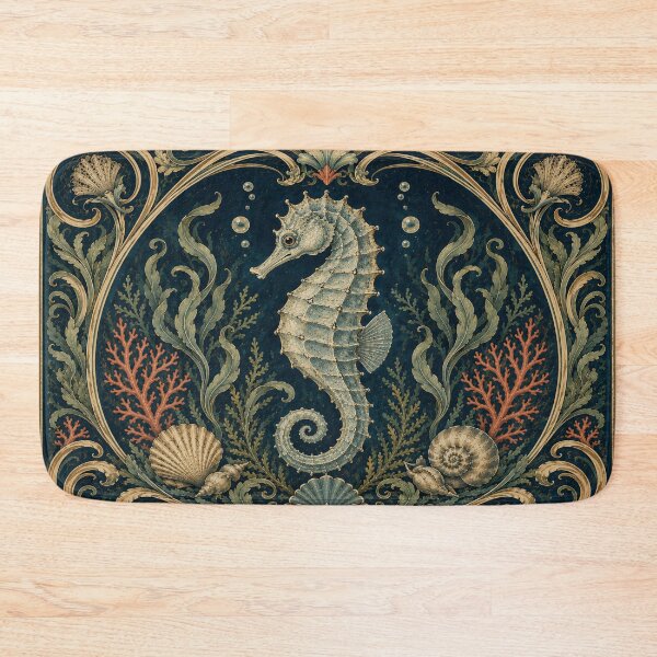 Item preview, Art Nouveau Seahorse with Coral and Seashells designed and sold by ArtDesignRemix.