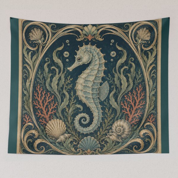 Item preview, Art Nouveau Seahorse with Coral and Seashells designed and sold by ArtDesignRemix.