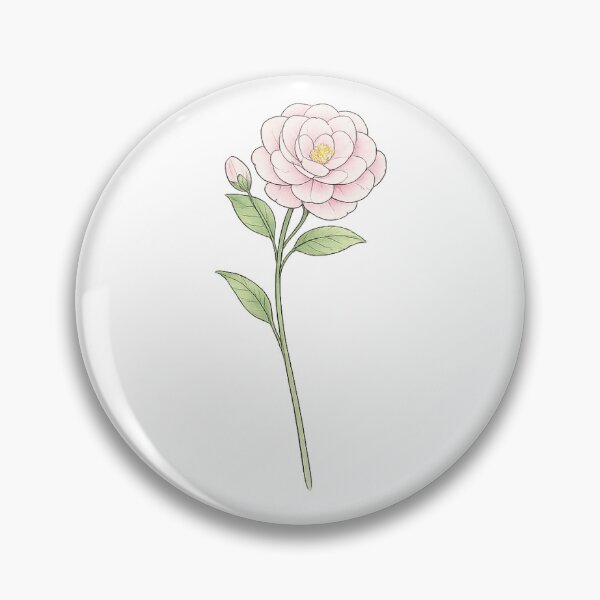 Item preview, Pink camellia with green leaves designed and sold by Side Quest Co..