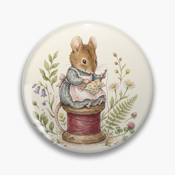 Item preview, Little Mouse Sewing on a Thread Spool - Whimsical Cottagecore Art designed and sold by Pasteltone.