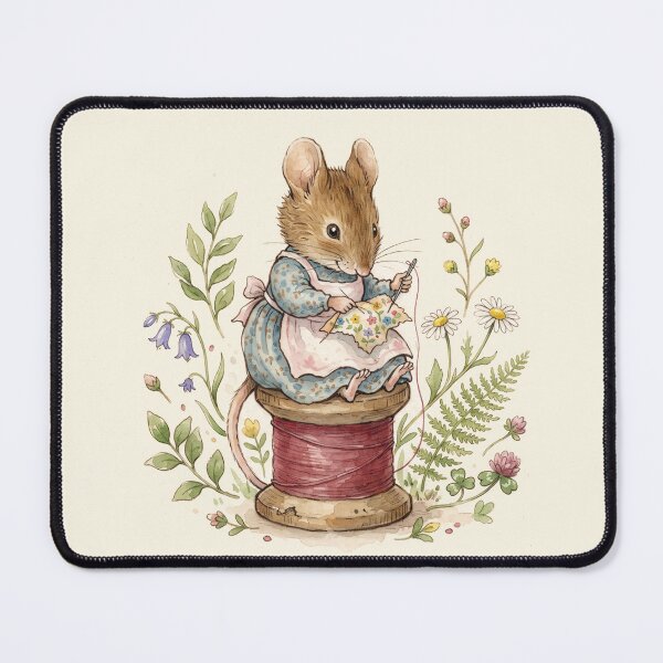 Item preview, Little Mouse Sewing on a Thread Spool - Whimsical Cottagecore Art designed and sold by Pasteltone.