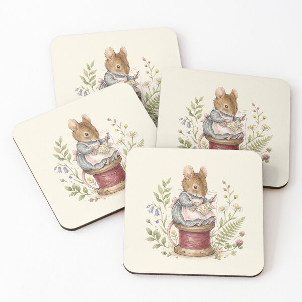 Item preview, Little Mouse Sewing on a Thread Spool - Whimsical Cottagecore Art designed and sold by Pasteltone.