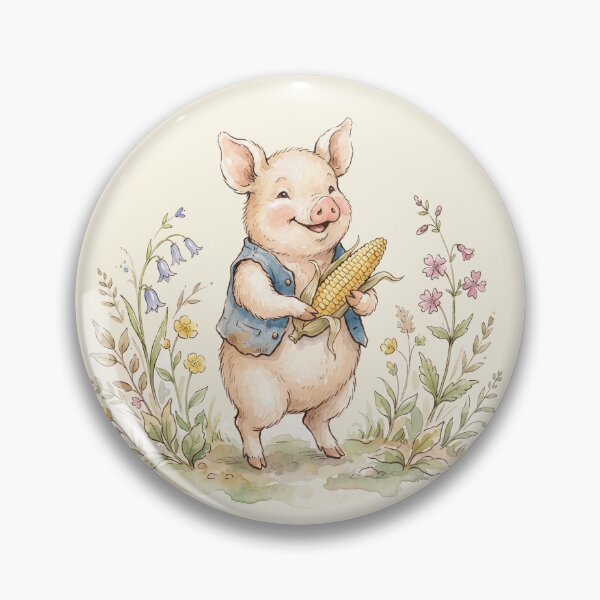 Item preview, Happy Piglet with Corn - Rustic Farmhouse Illustration designed and sold by Pasteltone.