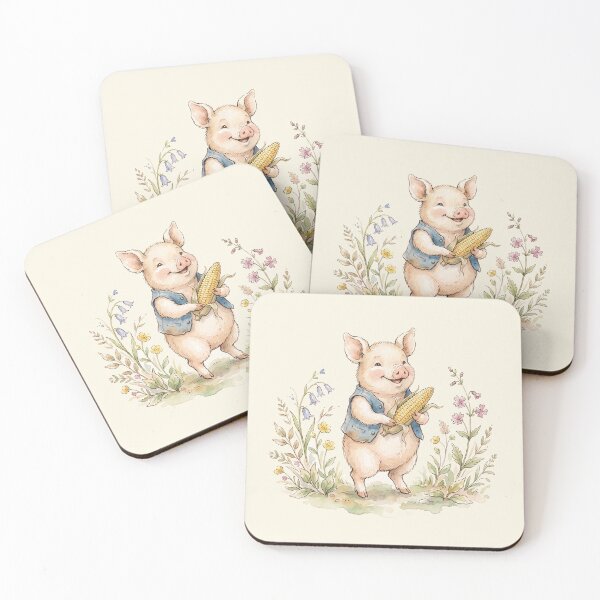 Item preview, Happy Piglet with Corn - Rustic Farmhouse Illustration designed and sold by Pasteltone.