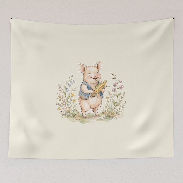 Item preview, Happy Piglet with Corn - Rustic Farmhouse Illustration designed and sold by Pasteltone.
