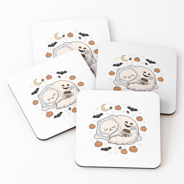 Item preview, Cute Sleeping Ghost Cat Coffee Halloween Kawaii Cozy Spooky designed and sold by Omarmadani.