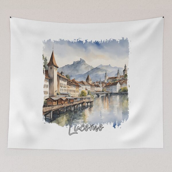 Item preview, Lucerne, Switzerland, watercolor of Lucerne designed and sold by Dressyourflag.
