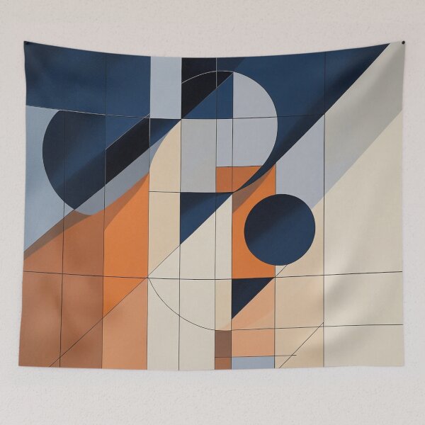 Item preview, Modern Geometric Bauhaus Composition in Navy & Burnt Orange designed and sold by semenol.