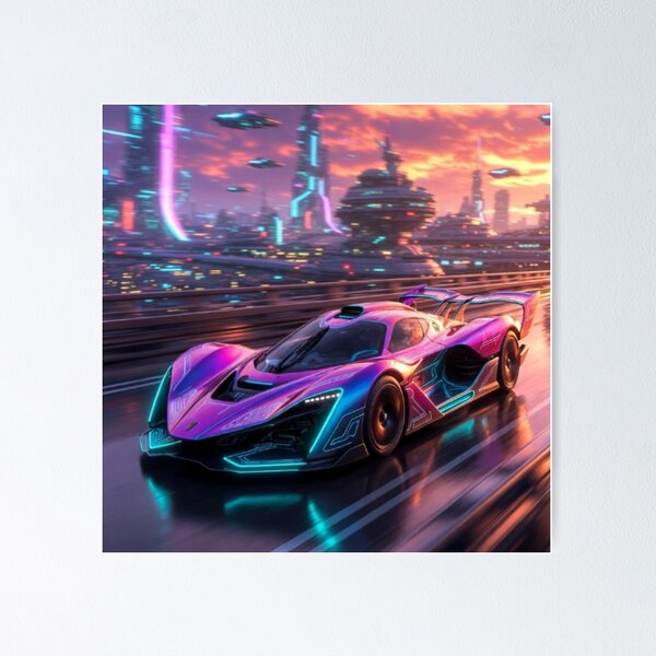 Item preview, Retro Synthwave Hypercar - Cyber Vector Race Track Art designed and sold by Nexus Space.