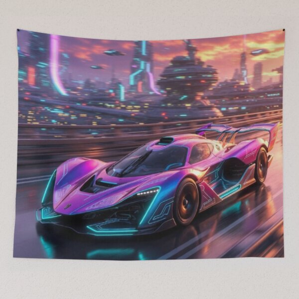 Item preview, Retro Synthwave Hypercar - Cyber Vector Race Track Art designed and sold by Nexus Space.