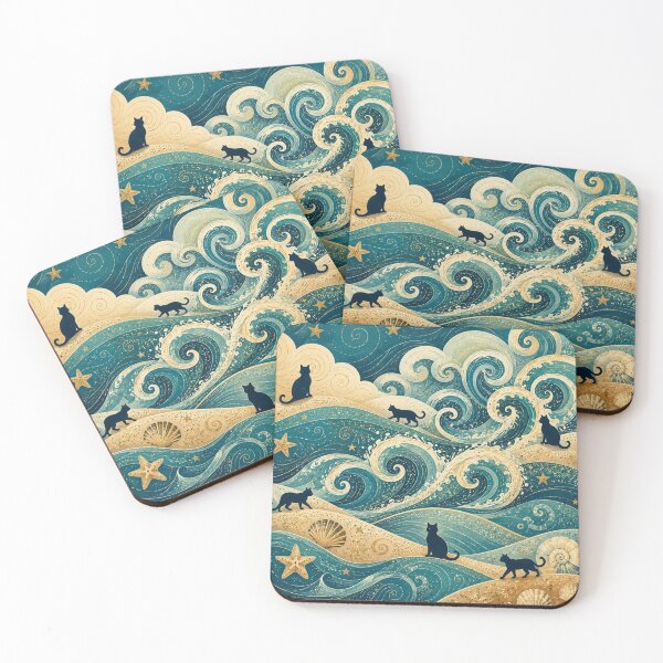 Item preview, Silhouette Wandering Cats Coastal Dreamscape designed and sold by Mindworx21.