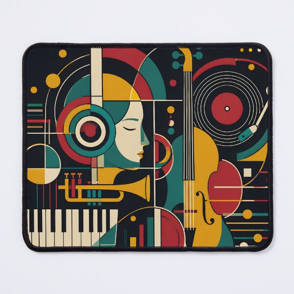 Item preview, Retro Avant Garde Jazz Art Print | Bauhaus Music Producer Concrete Poster | Geometric Cello and Vinyl Record Canvas designed and sold by SergioMiklos.