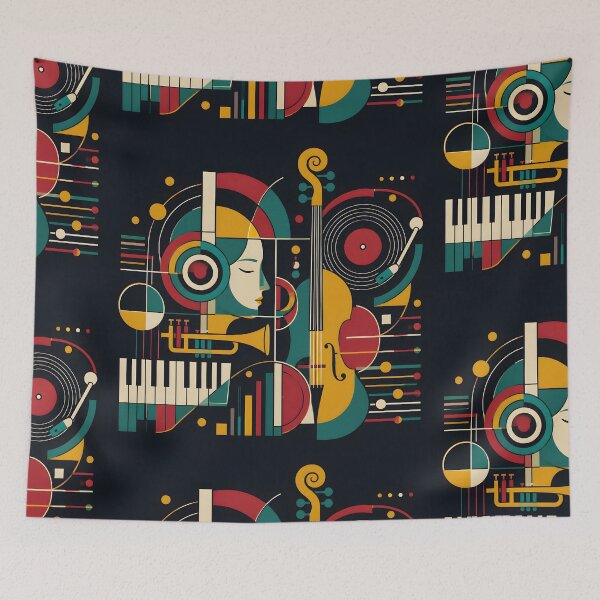 Item preview, Retro Avant Garde Jazz Art Print | Bauhaus Music Producer Concrete Poster | Geometric Cello and Vinyl Record Canvas designed and sold by SergioMiklos.