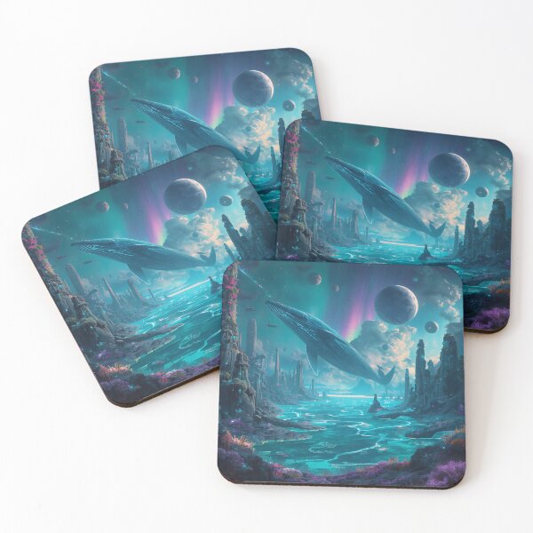 Item preview, Celestial Sky Whales Alien Ocean Fantasy Landscape designed and sold by Luminous Wilds.