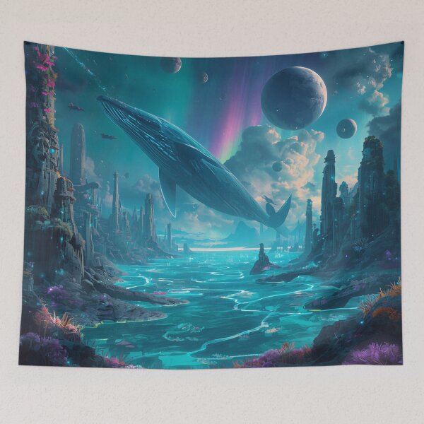 Item preview, Celestial Sky Whales Alien Ocean Fantasy Landscape designed and sold by Luminous Wilds.