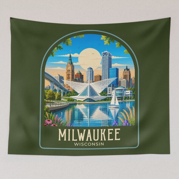 Item preview, Milwaukee Vintage Travel Illustration designed and sold by HomeLivingCo.