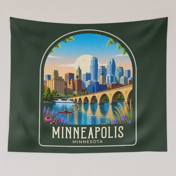 Item preview, Minneapolis Vintage Travel Illustration designed and sold by HomeLivingCo.