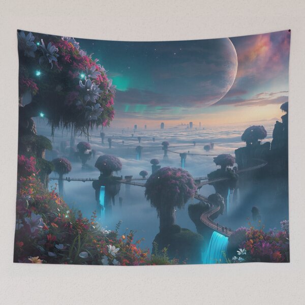 Item preview, Floating Gardens Ringed Planet Alien Fantasy Landscape designed and sold by Luminous Wilds.