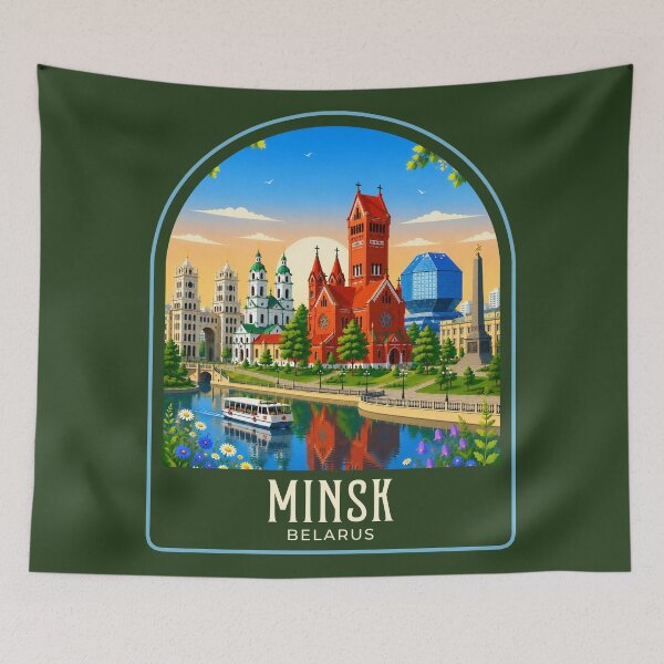 Item preview, Minsk Vintage Travel Illustration designed and sold by HomeLivingCo.