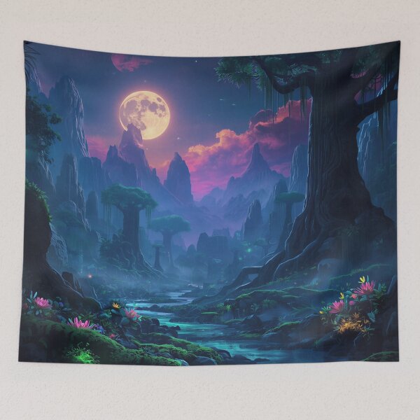 Item preview, Moonlit Bioluminescent Rainforest Alien Landscape designed and sold by Luminous Wilds.