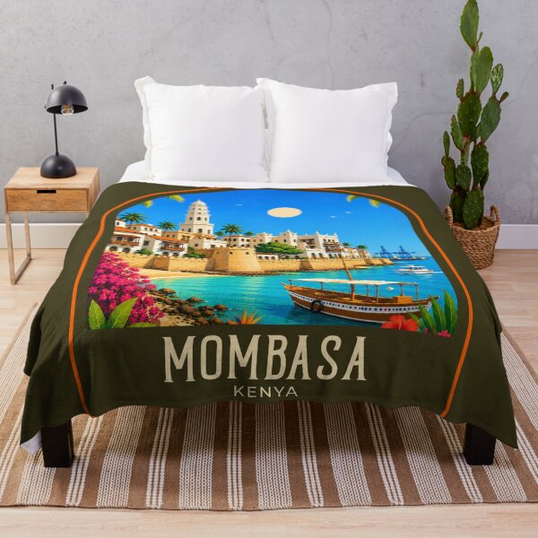Item preview, Mombasa Vintage Travel Illustration designed and sold by HomeLivingCo.