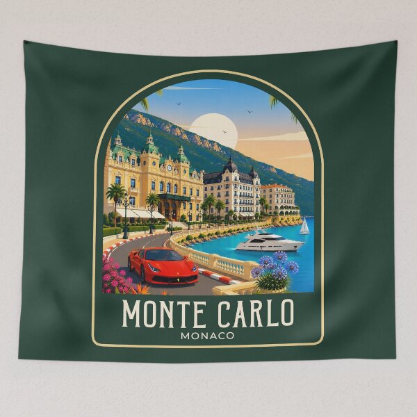 Item preview, Monte Carlo Vintage Travel Illustration designed and sold by HomeLivingCo.