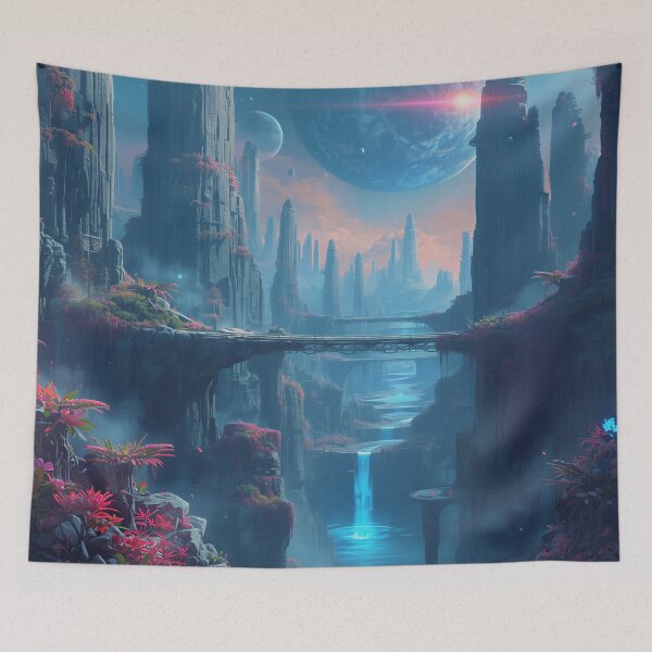 Item preview, Neon Floating Canyon Alien Sci Fi Landscape designed and sold by Luminous Wilds.
