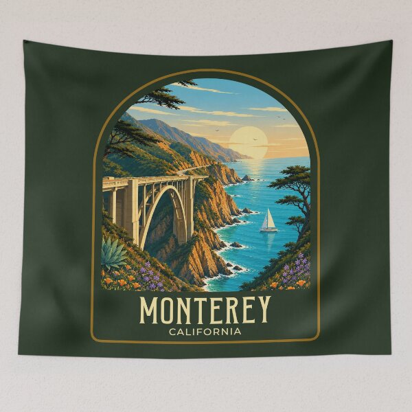 Item preview, Monterey California Vintage Travel Illustration designed and sold by HomeLivingCo.