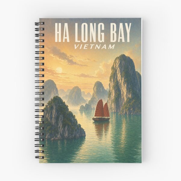 Item preview, Ha Long Bay Vietnam Travel Souvenir - Vintage Illustration designed and sold by VisualArtsOasis.