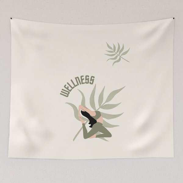 Item preview, ​Minimalist Wellness Yoga Pose with Sage Green Botanical Leaves designed and sold by HBBS DESIGNS.