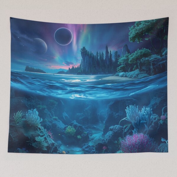 Item preview, Sapphire Tide Alien Coastal Fantasy Landscape designed and sold by Luminous Wilds.