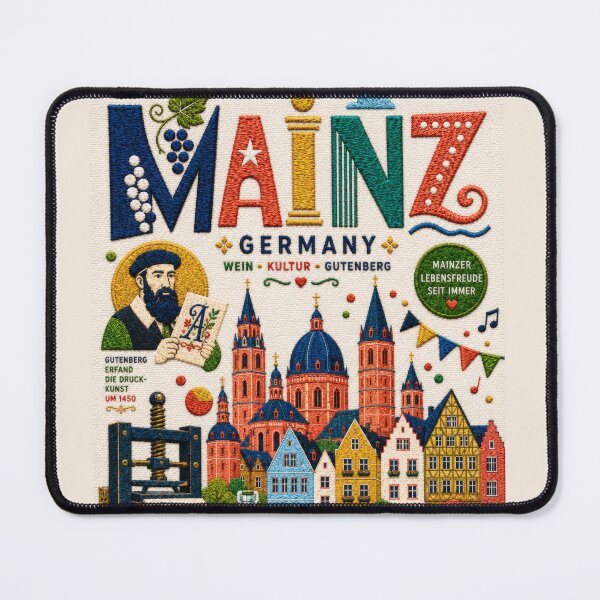 Item preview, Mainz Germany Embroidered Travel Art | Gutenberg City Cathedral Rhine River Souvenir Illustration designed and sold by Witsprings.