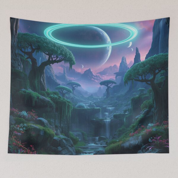 Item preview, Emerald Halo Valley Alien Fantasy Landscape designed and sold by Luminous Wilds.