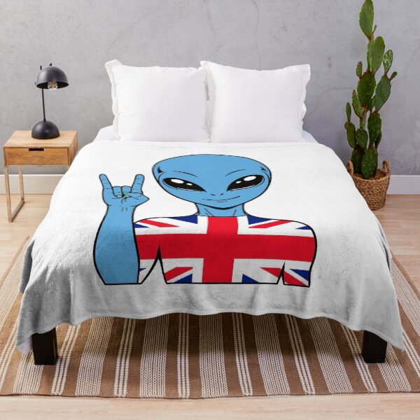 Aperçu de l'œuvre Zorgo Angleterre | T-shirt extraterrestre Rock on Sign | Drapeau britannique | Cadeau extraterrestre mignon | Produits dérivés du Royaume-Uni créée et vendue par The-Visitors.