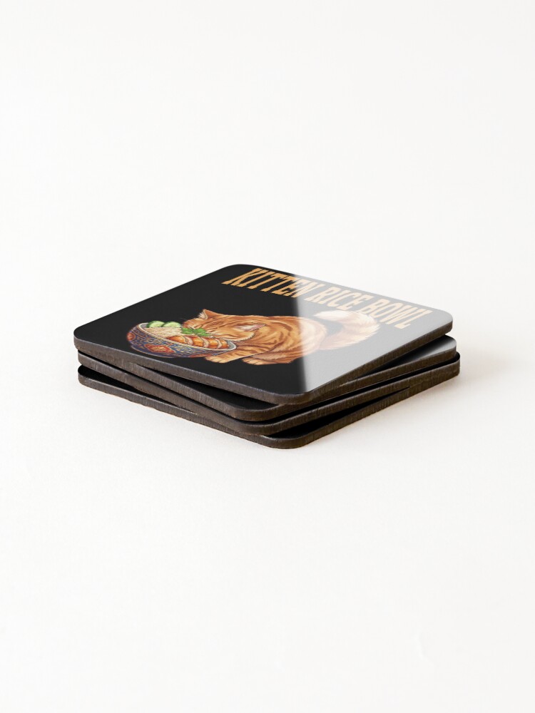 Thumbnail 4 of 5, Coasters (Set of 4), Kitten Rice Bowl designed and sold by ReneMM.